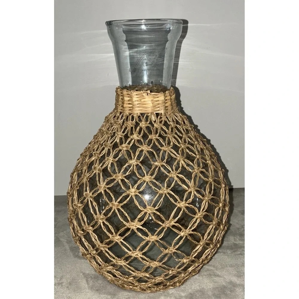 Wicker Wrapped Glass‎ Vase 13x9